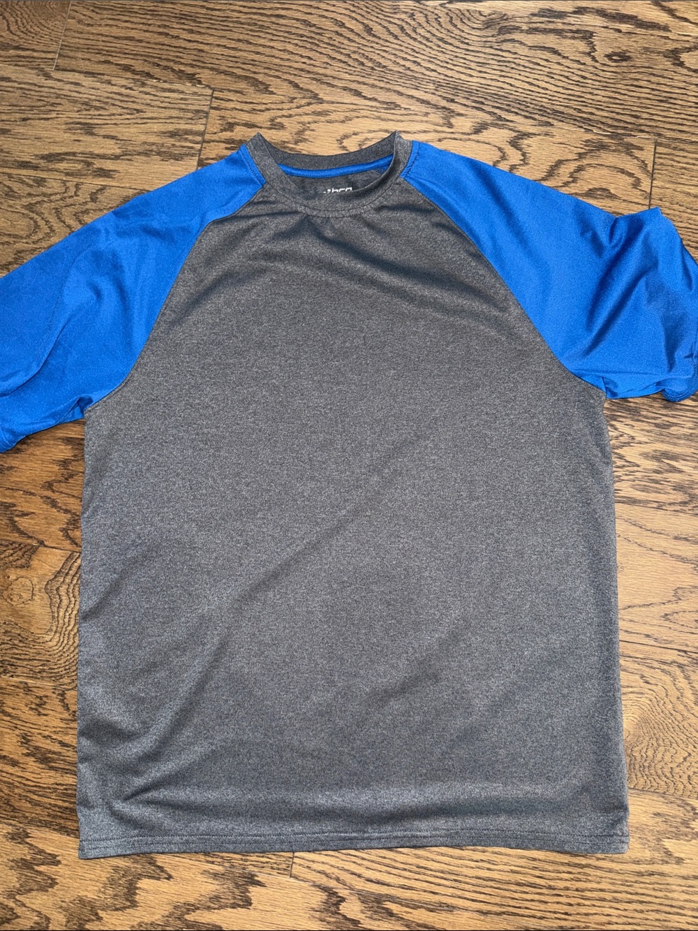 bcg Heather Gray Short Sleeve Tee with Blue Raglan Sleeves